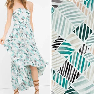 Beautiful White House Black Market Strapless Geometric Dress - Teal and Black